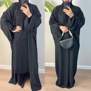 Abbigliamento etnico aperto abaya per abiti invernali musulmani che ricoprono gli scintillanti abayas dubai autunno tacchino lungo vestito islamico