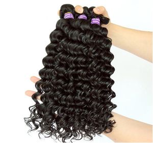 Deep Wave Human Hair Bunds med stängning av hårförlängningar Brasilianska jungfruliga hårvävbuntar Löst Curly Ever Beauty Product1418231