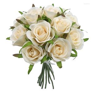 Dekorativa blommor En kombination av 12st Silk Roses Artificial Flower Bouquet 25cmh för heminredning Olika färger tillgängliga