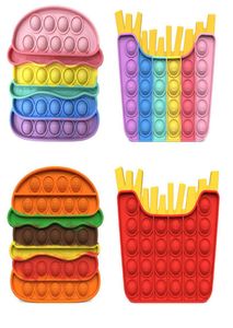 Rainbow Push Popper Bubbles Fidget Toys Hamburger Pommes Fries Form Children039s Tie Dye Sweet Silicone Decompression Toy Deskt3969909