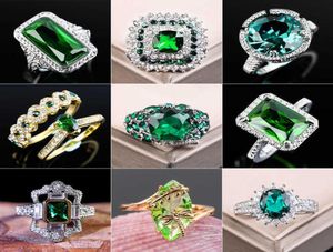 Large Green Stone Ring for Women Wedding Gift Luxury Jewelry Color Cubic Zirconia Ring Bague Femme Anillos Mujer Z5x873 Q0708782669587212