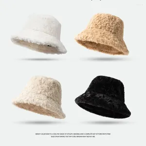 Berets Earmuffs Plush Bucket Hat Personality Fluffy Skull Cap Basin Beanie Woolen Winter Outdoor