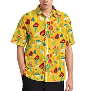 Camisas casuais masculinas camisa de praia vintage cogumelo harajuku impressão em blusas de tendências havaianas Padrão social de manga curta