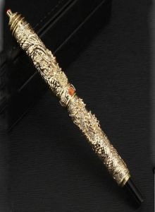 Jinhao Classic Metal Double Dragon Relief Relief Pen Pen del cielo Golden Silver Gery School Student Office Gifts Station3251542