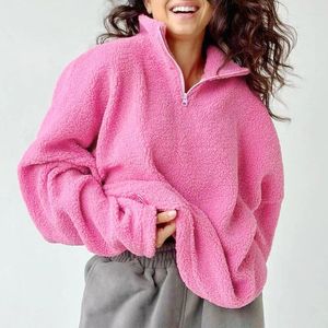 Damen Hoodies Frau Herbst Winter Mode warme Imitation Lamm Wolle Top lässig vielseitig rosa Pullover Jacke Sweatshirt Loose Outwear