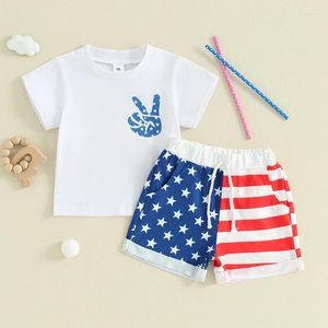 Giyim Setleri Bebek 4 Temmuz Kıyafet Kısa Kollu Gest Baskı Tişört ve Şort Toddler 2 Parça Kıyafet