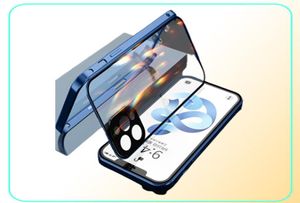 Casos de telefone celular Metal 360 com câmera de tela embutida Proteção para iPhone 13 12 Pro Max Mini Case Bloqueio de segurança Glass Funda Luxury 9668387