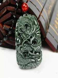 Pure natural hand carved jade dragon China Hetian jade pendant auspicious dragon Necklace A44446633