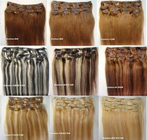 Clip in Human Hair Extensions Blond Black Brown 1522 inch 70g pack Brazilian indian Double Weft for Full Head4866890