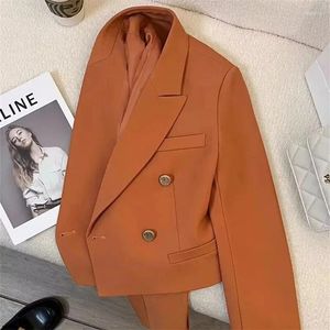 Women's Suits Green Short Suit Coat Women Spring Autumn Korean Double Breasted Casual Blazers Jacket Fashion Loose All-Match Blazer Outwear