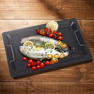 1 szt. Czarny prostokąt kamienny grilla Grill Grill Patel Nonstick Cookware Korean BBQ Tray Plate 240402