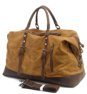 Vintage Waxed Canvas Men Travel Duffel Large Capacity Oiled Leather Weekend Bag Basic Holdall Tote Overnight Bags1019558