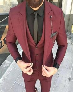 Xly 2019 Şarap Kırmızı İnce Fit Düğün Erkek Takım Prom 3pieces Blazer Jacketpantvest Damat Smokin Erkekler Takım Kostüm İş T562018