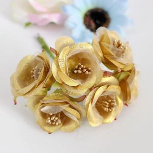 Dekorativa blommor 60st 4 cm Artificial Silk Rose Organza Wedding Bouquet for Home Party Decoration Diy Scrapbooking Wreath Fake