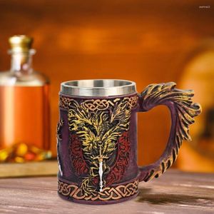 Mugs 650ML Viking Beer Mug Water Cup Stainless Steel Coffee Resin Craft Ornaments Tiki