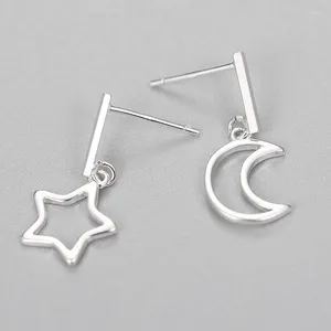 Orecchini per borchie Real 925 Sterling Silver Star Moon For Women Girls Fashion Sterling-Silver-Jewelry Brincos Brinco Cute