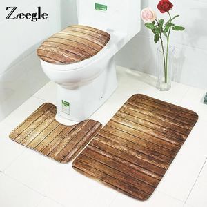 Bath Mats 3D Printing Mat Waterproof Bathroom Carpet Rug Home Decor Toilet Seat Cover And Anti-slip Floor Set