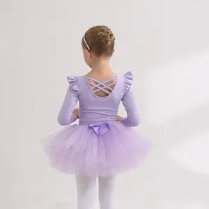 Stage Wear Gymnastics Ballet Leotard For Baby Toddler Girl Kids Tutu Skirt Dance Jumpsuits Clothes Outfit Ruffle Flying Sleeves Dress