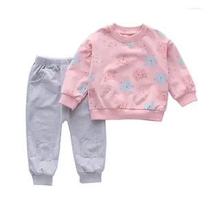 Kläderuppsättningar Autumn Baby Girl Clothes Passar Children Cartoon T-shirt Pants 2st/Set Toddler Casual Costume Spädbarn Outfits Kids Tracksuits