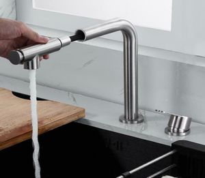 Stainless Steel 304 SUS Bathroom Sink Kitchen Faucet Cold Water Mixer Pull Out Spray Head Tap Brushed Nickel Single Handle2925045