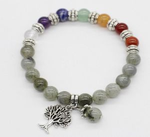 Fashion8mm Natural Stone Elastic Bracelet with Life Tree Pendant and Metal Beads Decoration for Women Gift Whole 5657145