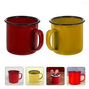 Tazze 2pcs smalto tazza caffè campeggio tazza d'acqua in metallo vintage bicchiere per bevande da tè regali giallo rosso