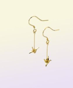 Moidan Fashion 925 Sterling Silver Cute Paper Crane Long Chain Drop Earrings For Women Girl Gold Color örhängen Fina smycken 210616127230