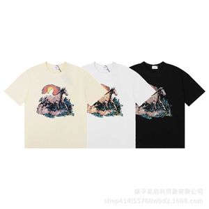 春/夏新しいRH RHRINDY馬の日没プリントピュアコットンカジュアルルーズメンズとレディース同じ半袖Tシャツ