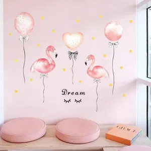Adesivos de parede papel de parede de flamingo rosa para decoração de aniversário estilo nórdico adesivo quente adesivo de menina de casamento mural de decalque de casamento