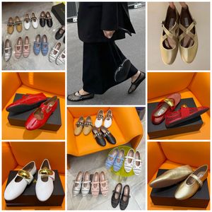 With Box Dress Shoes Designer Sandal ballet slipper slider flat dancing Women round toe Rhinestone Boat formal office Luxury leather riveted buckle size GAI 35-40