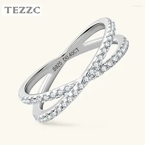 Cluster Rings Tezzc D VVS1 Moissanite Ring For Women Fashion And Elegant Cross 925 Sterling Silver Engagement Band Valentine Jewelry Gift