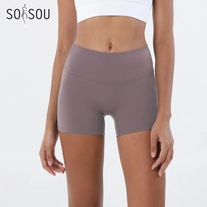 Soisou Nylon Gym Short Yoga Fitness Women Cycling Shorts Tight Elastic Breattable High midje Sport Pants No T Lines 13 Colors 240408