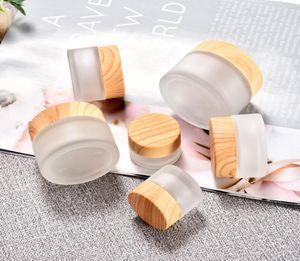 Premium Frosted Glass Cosmetics Packaging Cream Bottle 5ml 10ml 15ml 30ml 50ml 100ml Cosmetic Jars with Wood Grain Cap Hidden Pea4566066