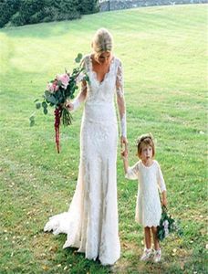 Country Style Mermaid Lace Long Sleeves Wedding Dresses Vintage VNeck Sweep Train Vestido de Novia Boho Bridal Wedding Gowns Cust3142085