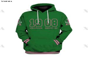 AKA 1908 Green Pattern Tattoo 3D Over Printed Hoodie Man Women Unisex Outwear Zipper Pullover Sweatshirt Casual G12143381404