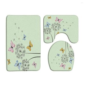 Bath Mats Butterfly Dandelion Set Creative Flower Modern Simple Printing Flannel Door Rug Bathroom Decor Non-Slip Toilet Lid Mat