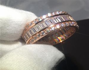 Romantik Yüzük Ayar Prenses Kesme 5a Zircon Stone Gül Altın Dolu Yıldönümü Düğün Bandı Halkaları Kadınlar İçin Erkekler Bijoux4434314