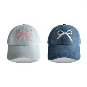 Ball Caps Bow Embroidery Baseball Vintage Washed Denim Casual Visor Cap Adjustable Spring Summer Outdoor Sun Hat Women Girls