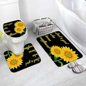 Bath Mats 3PCS Sunflower Flower Plant Floral Letter Design Anti Slip Bathroom Mat Set Washable Toilet Rug Alfombra Bano
