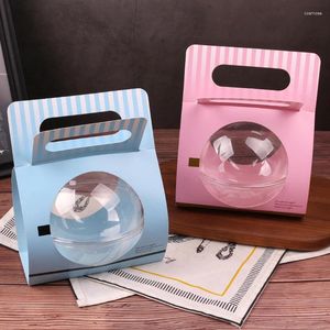 Engångskoppar sugrör 10st högkvalitativ rosa/blå skyddbar presentförpackning kreativ transparent plastkulförpackning kakedesser lådor med