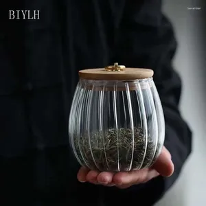 Lagerflaschen 600 ml transparentes Glasversiegelglas Streifen Teerhausküchenküchenküche mit Bambusdeckel Dichtungsring Set Set