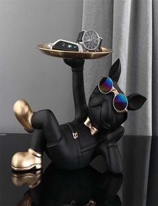 Nordic Resin Bulldog Crafts Butler de cachorro com bandeja para o suporte para chaves Jóias de armazenamento de animais decoração de casa escultura de estátua 2201104524422