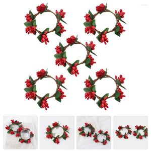 Decorative Flowers 5 Pcs Christmas Wreath Ornament Bubble Noodles Rings Iron Wire Wreaths Xmas Napkin Red Berries Party Decor