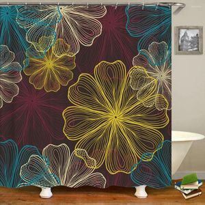 Duschgardiner 3D blommor mönster tryckning bad tvättbart tyg med krokar hem dekorativ skärm