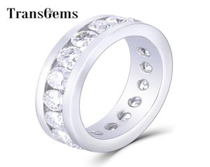 TransgeMs 18k Gold branco 4mm F Cor Moissanite Eternity Band Engagement Ring Dailywear Jóias finas para mulheres presentes de aniversário Y96677789