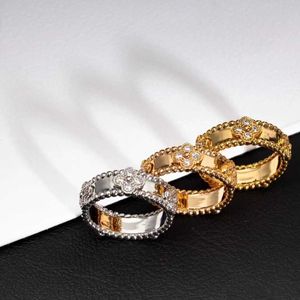 Designer Brand High version VAN Four-leaf clover Kaleidoscope narrow ring womens Gold thick plated 18k rose gold fashion