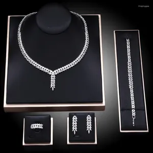 Halskette Ohrringe Set 4pcs Braut Zirkonia voll für Frauen Party Dubai Nigeria CZ Kristall Hochzeit