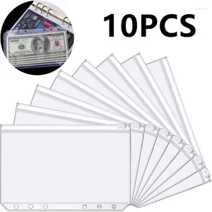 Storage Bags 10PCS A5/A6/A7 6 Holes Binder Pockets Plastic Zipper Folders Waterproof Loose Leaf Filing For Document Notebook Card