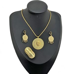 Arabic Ancient Coin Jewelry Ottoman Turkish Necklace Set for Women Gold Plating Bridal Jewelry Muslim Sets Engagement Gifts 240410