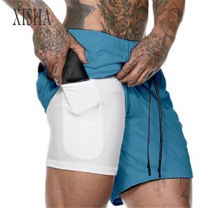 Брюки Hot 2 в 1 шорты бегут мужчины Doubleck Sport Gym Shorts Fitness Короткие брюки